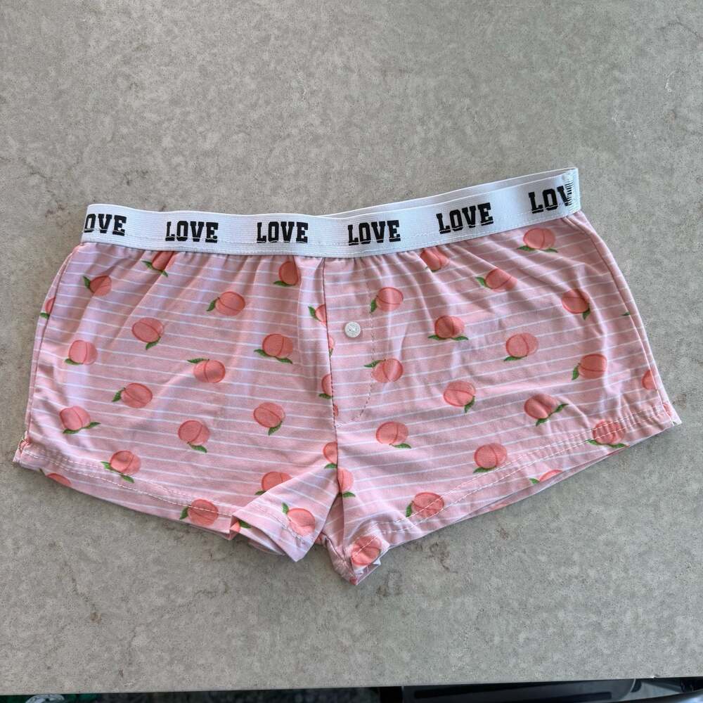 Not Tired Pink and White Striped Peach Print Lounge Boxer Shorts